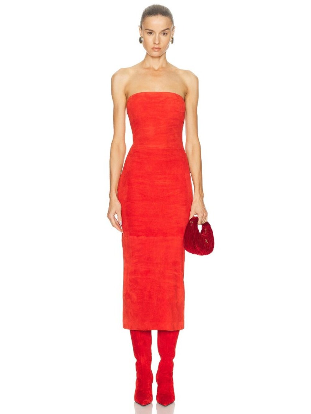 SPRWMN Tube Dress in Red Suede